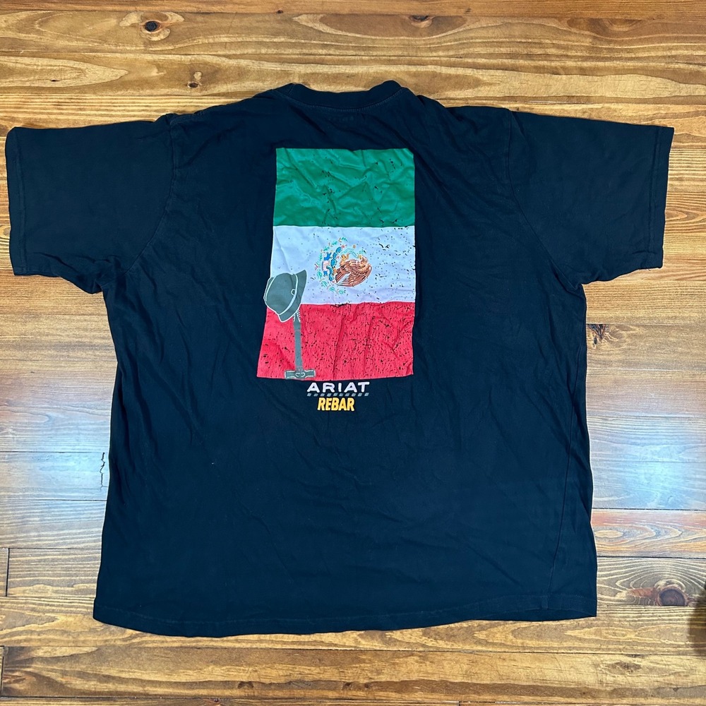 Ariat Rebar Pocket T-Shirt Mens XL Black Mexican Flag Back Graphic Workwear Tee